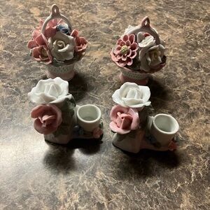 Small Porcelain flower baskets and candles holders